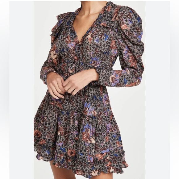 Ulla Johnson Julie Dress floral puff shoulder long sleeve cotton viscose 12 sz - Picture 3 of 8